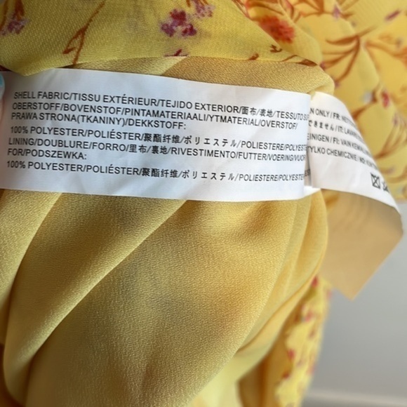 J.O.A. Just One Answer Puff Sleeve Midi Dress Women’s Size Medium Floral Yellow - Picture 9 of 11